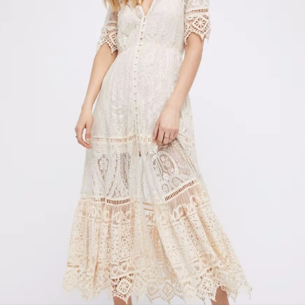 REBA COUNTRY WESTERN NATURAL CREAM CROCHET LACE RHIANNON MIDI DRESS NEW - Picture 15 of 16